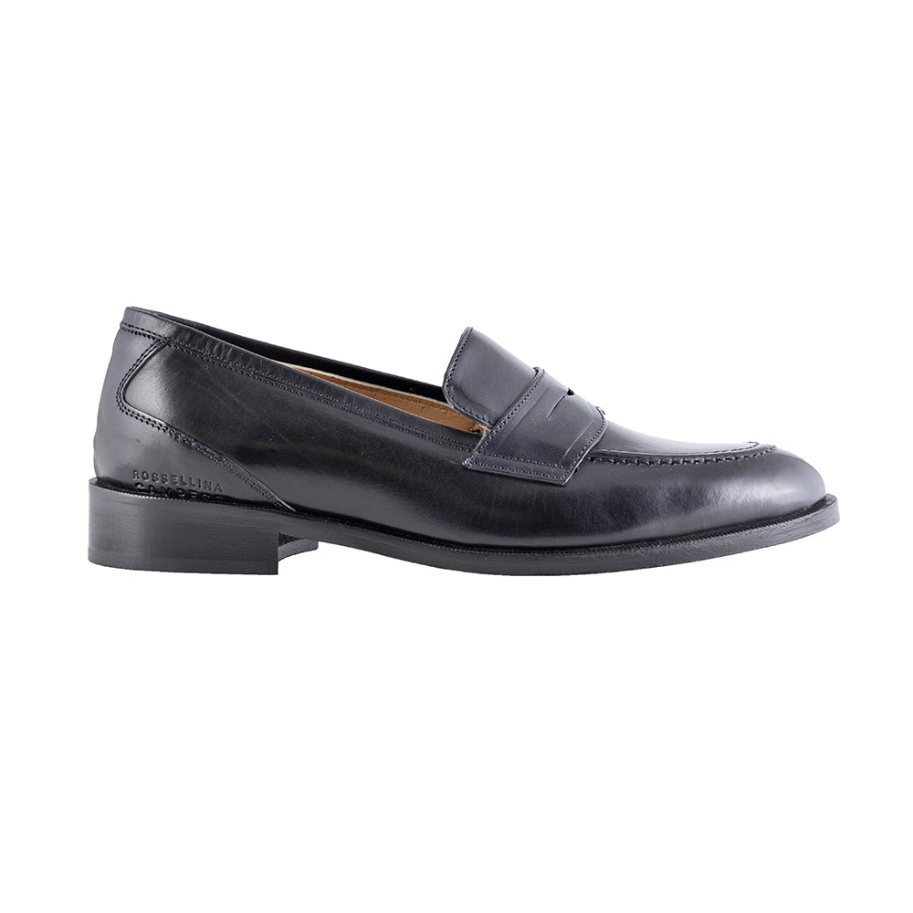 Women's black leather loafers