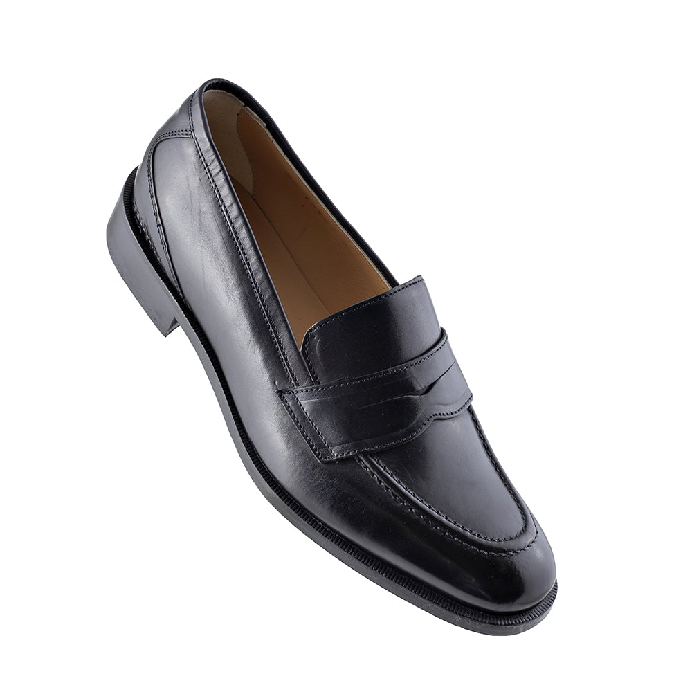 Women's black leather loafers