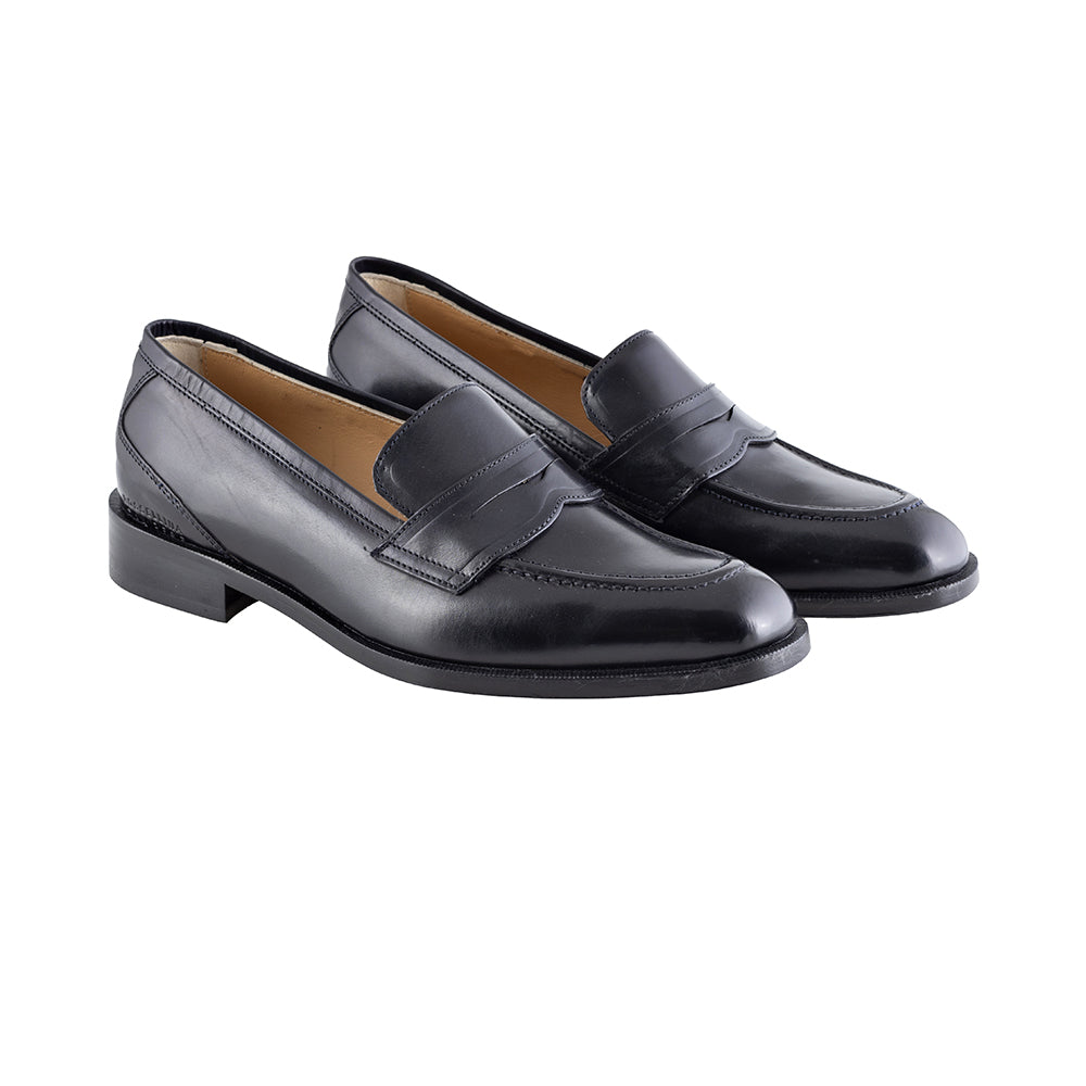 Women's black leather loafers