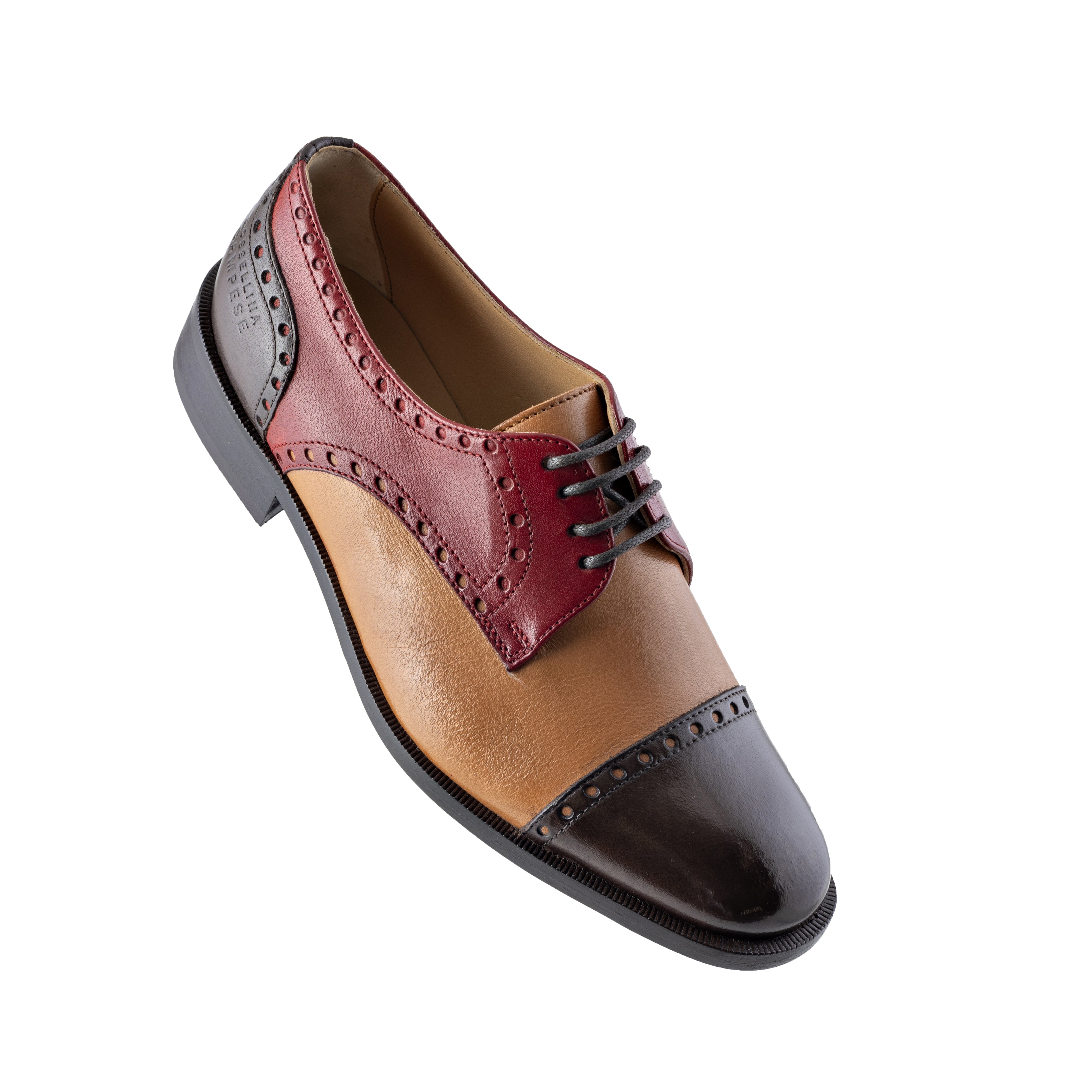 Women brown, leather and red Oxford Shoes 