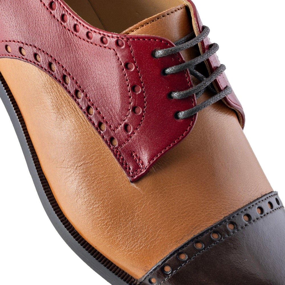 Women brown, leather and red Oxford Shoes 