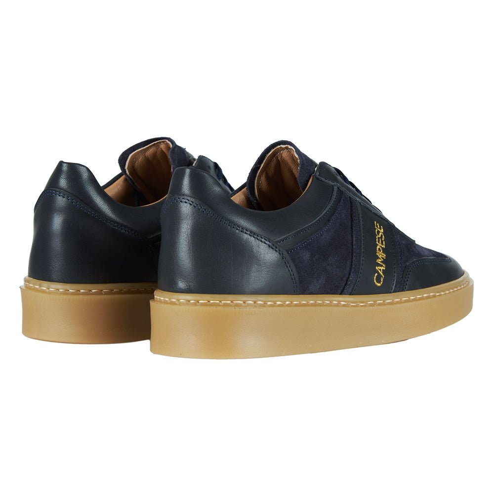 Baskets en cuir et daim bleu