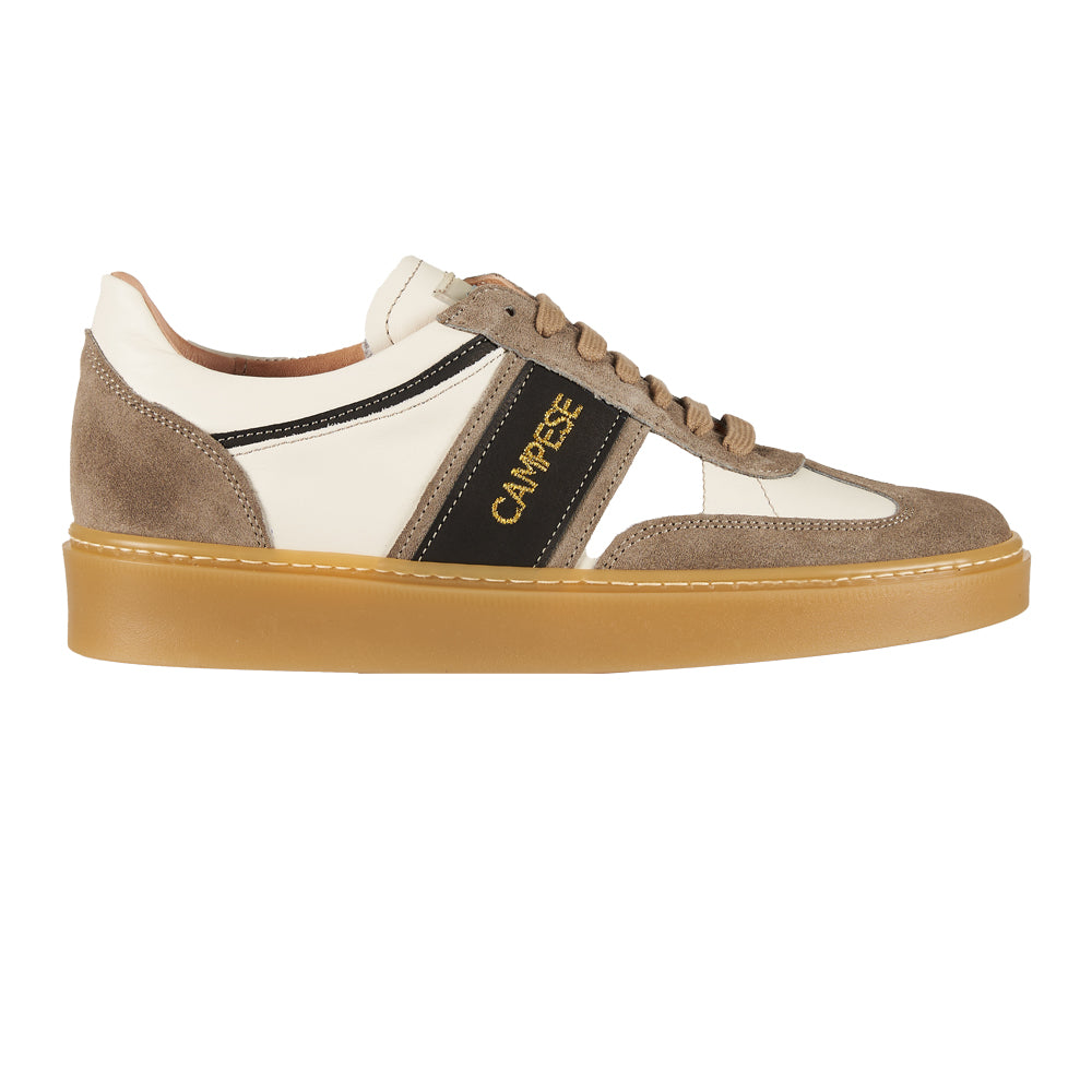 Beige leather and sand suede sneakers