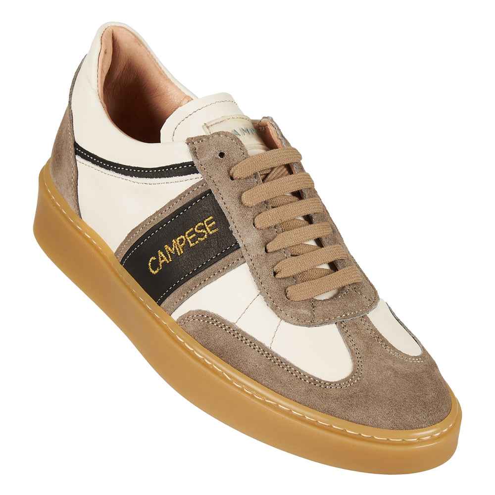 Beige leather and sand suede sneakers