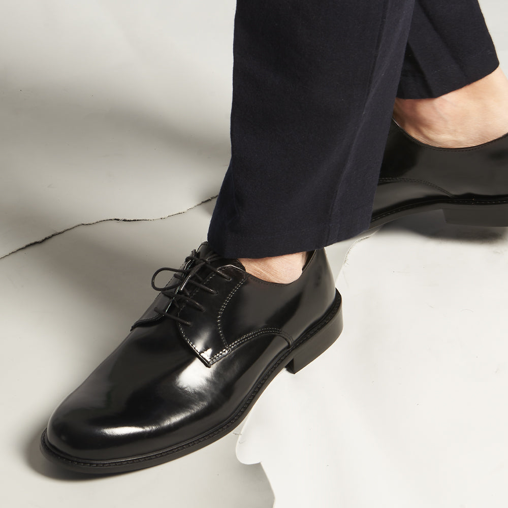 Derby elegante cerimonia in pelle liscia nera