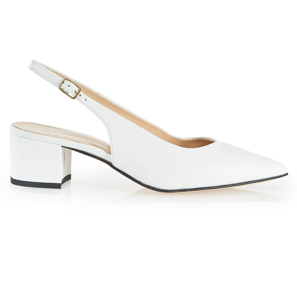 Slingback in pelle bianca tacco basso