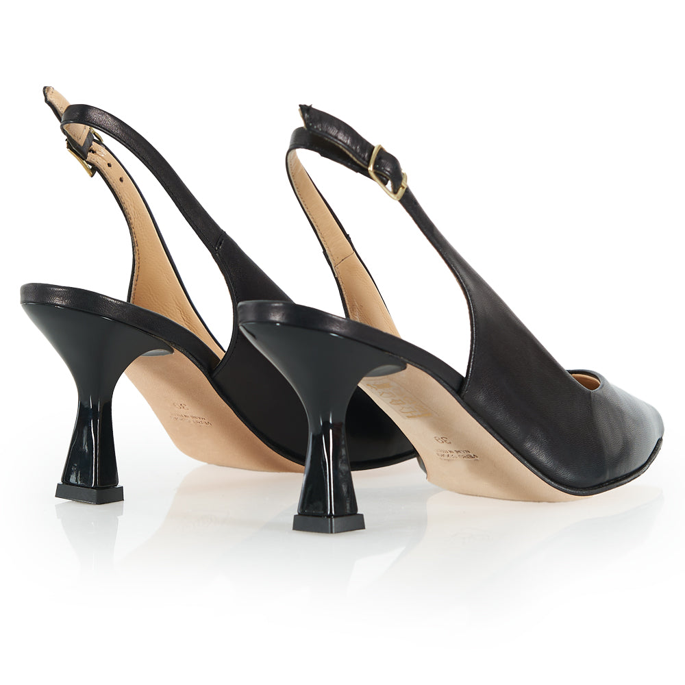 Décolleté slingback in pelle nera