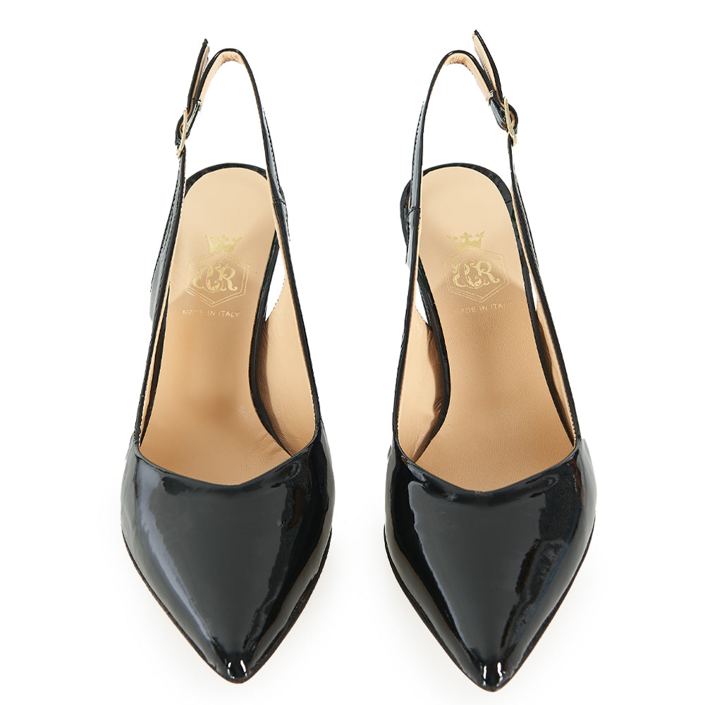 Décolleté slingback in pelle vernice nera