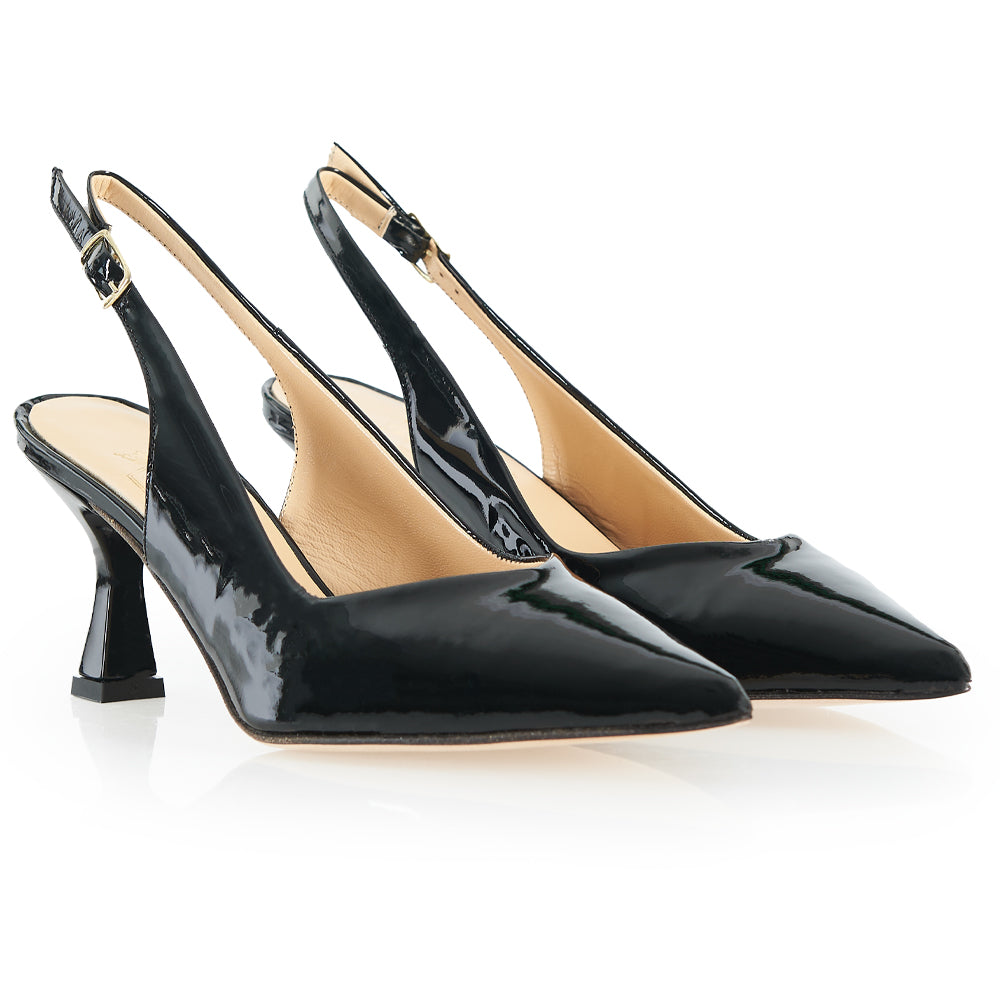 Décolleté slingback in pelle vernice nera
