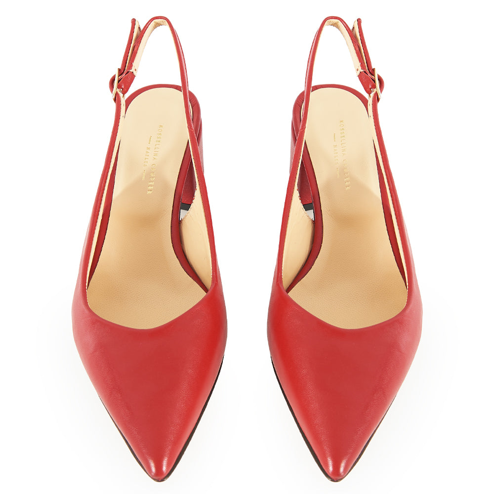 Slingback in pelle rossa tacco basso