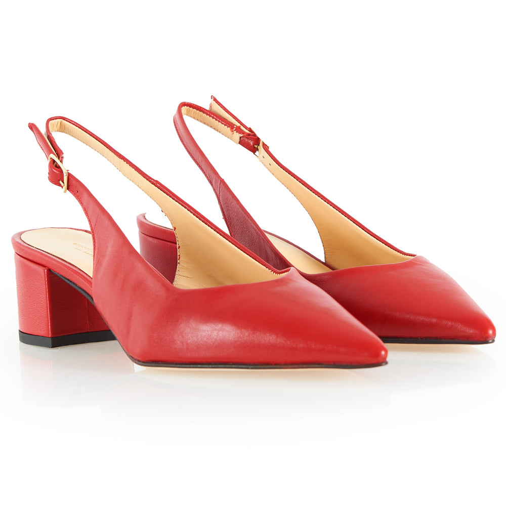 Slingback in pelle rossa tacco basso
