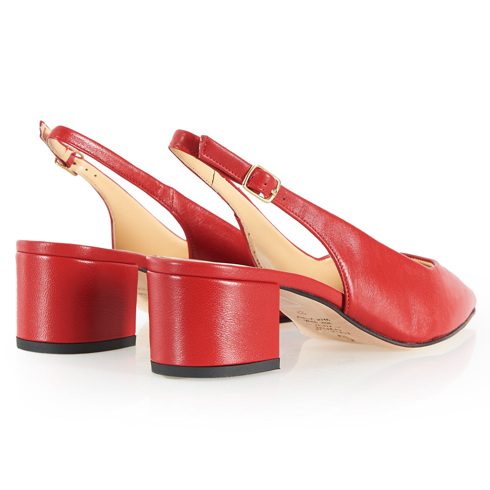 Slingback in pelle rossa tacco basso