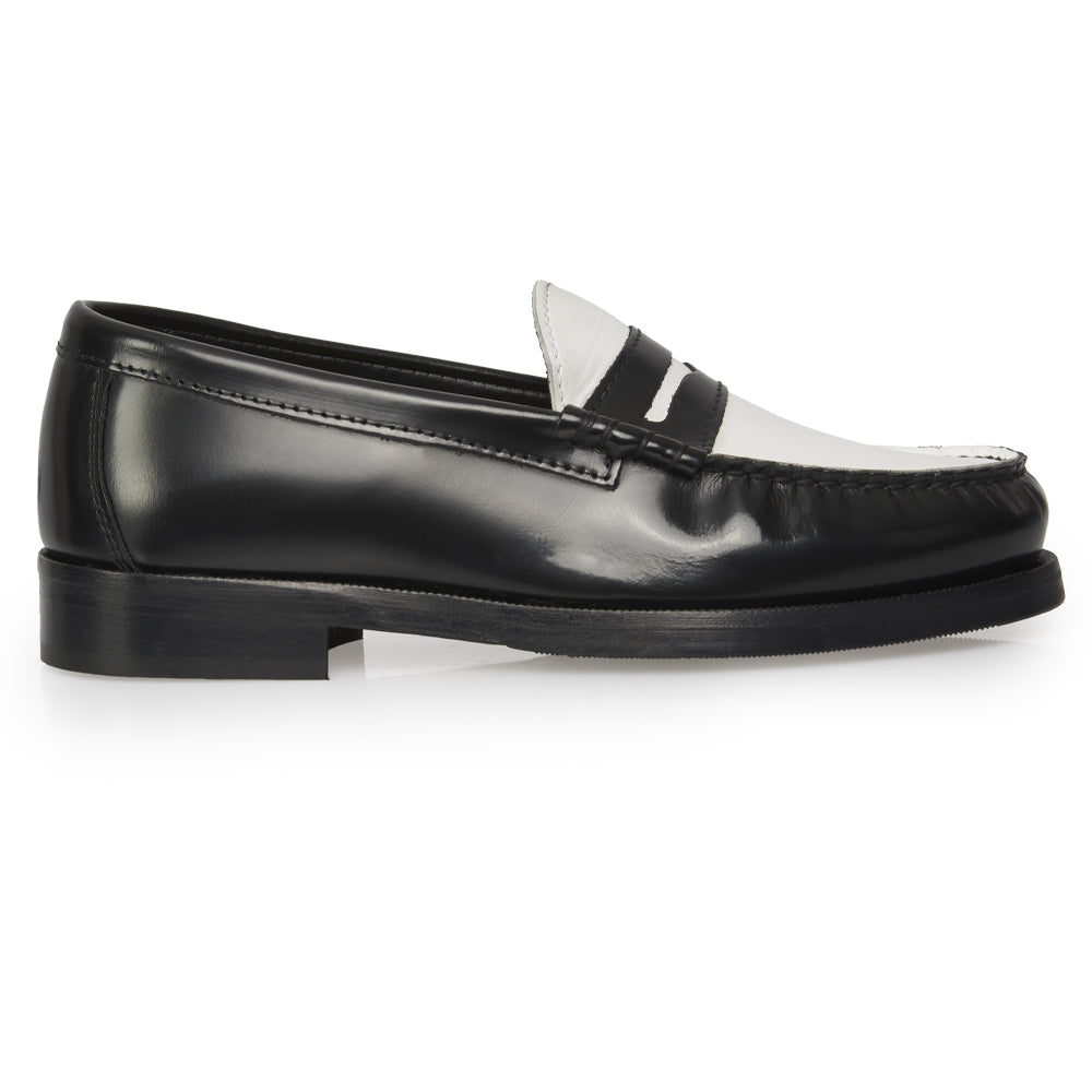 Mocassino Penny Loafer in Pelle Bianca e Nera – cuciture a mano