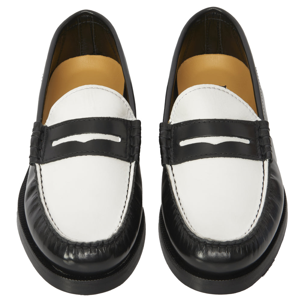 Mocassino Penny Loafer in Pelle Bianca e Nera – cuciture a mano