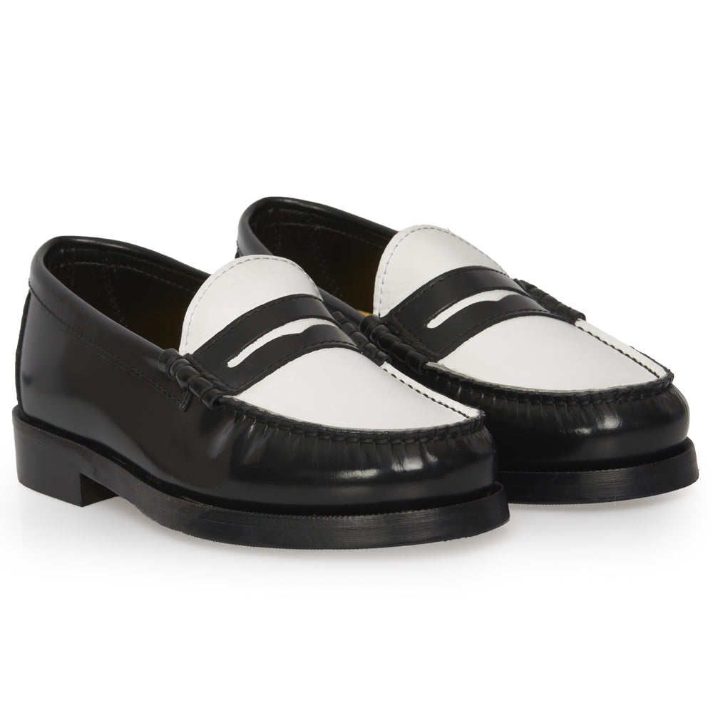 Mocassino Penny Loafer in Pelle Bianca e Nera – cuciture a mano