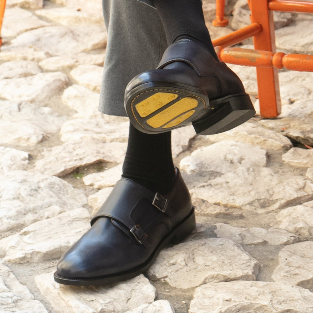 Doppia fibbia elegante in pelle blu