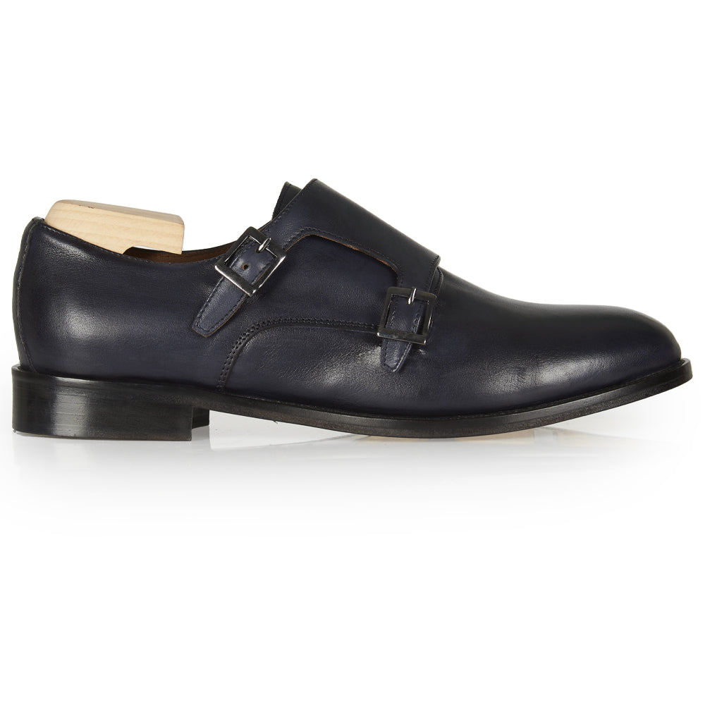 Doppia fibbia elegante in pelle blu