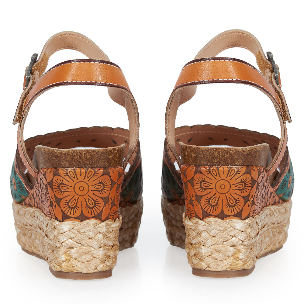 Espadrillas Platform stile floreale - cuoio