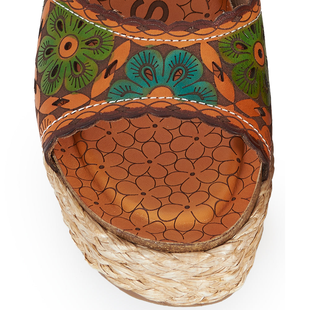 Espadrillas Platform stile floreale - cuoio