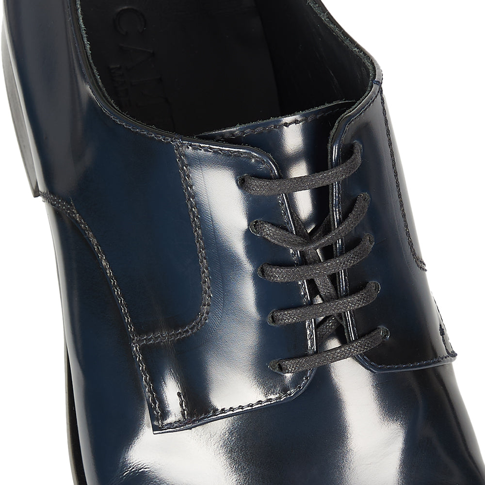 Elegant Derby in blue brushed leather