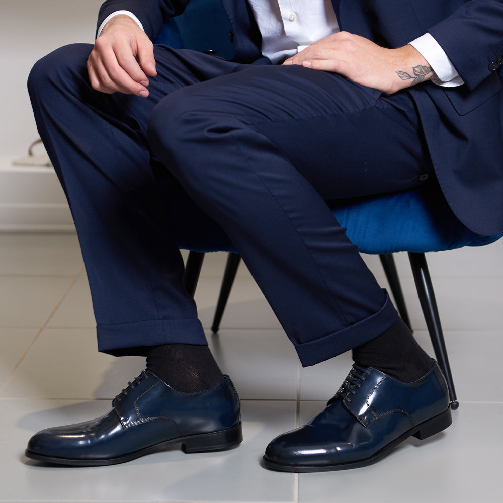 Derby elegante in pelle abrasivata blu