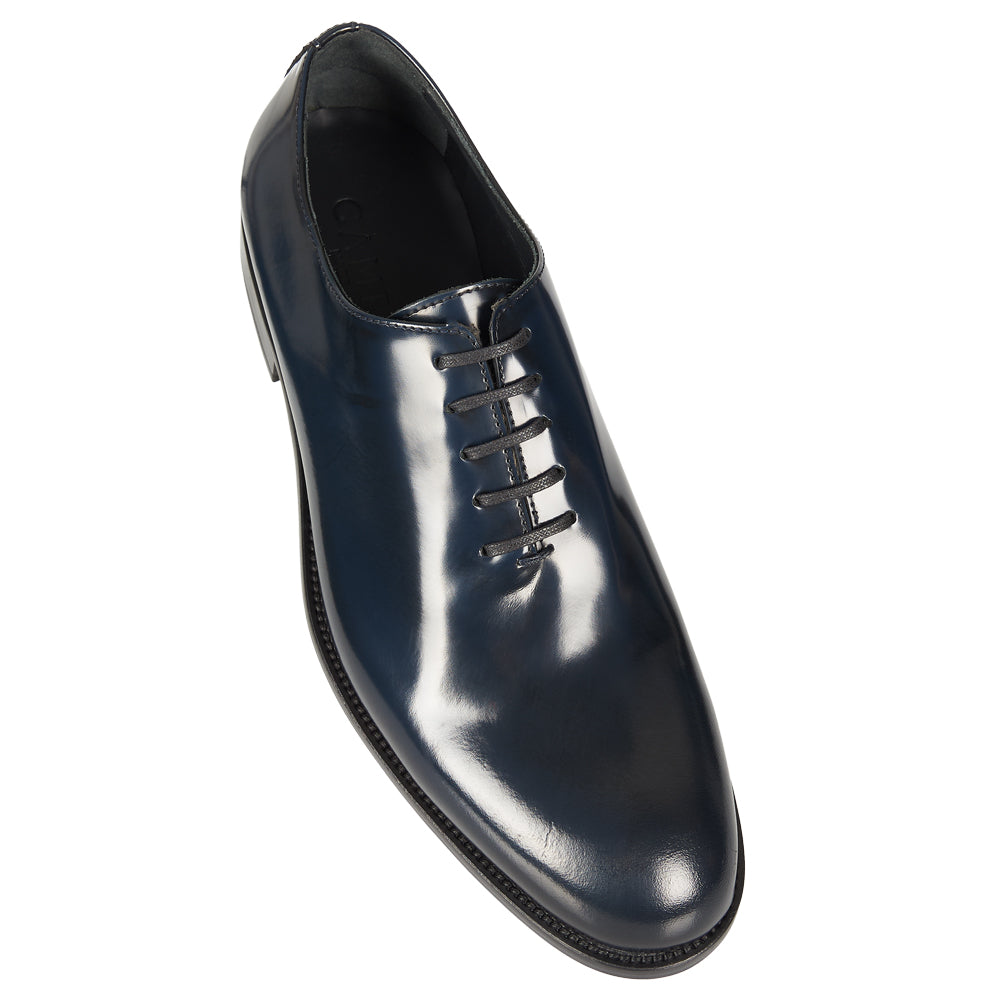 Richelieu in blue abrasive leather