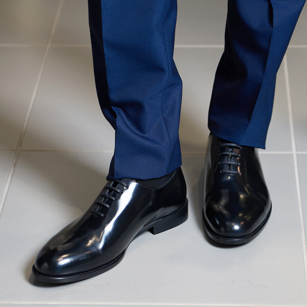 Richelieu in pelle abrasivata blu