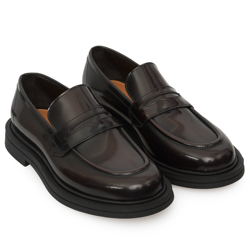 Mocassino Penny Loafer in Pelle Spazzolata Bordeaux