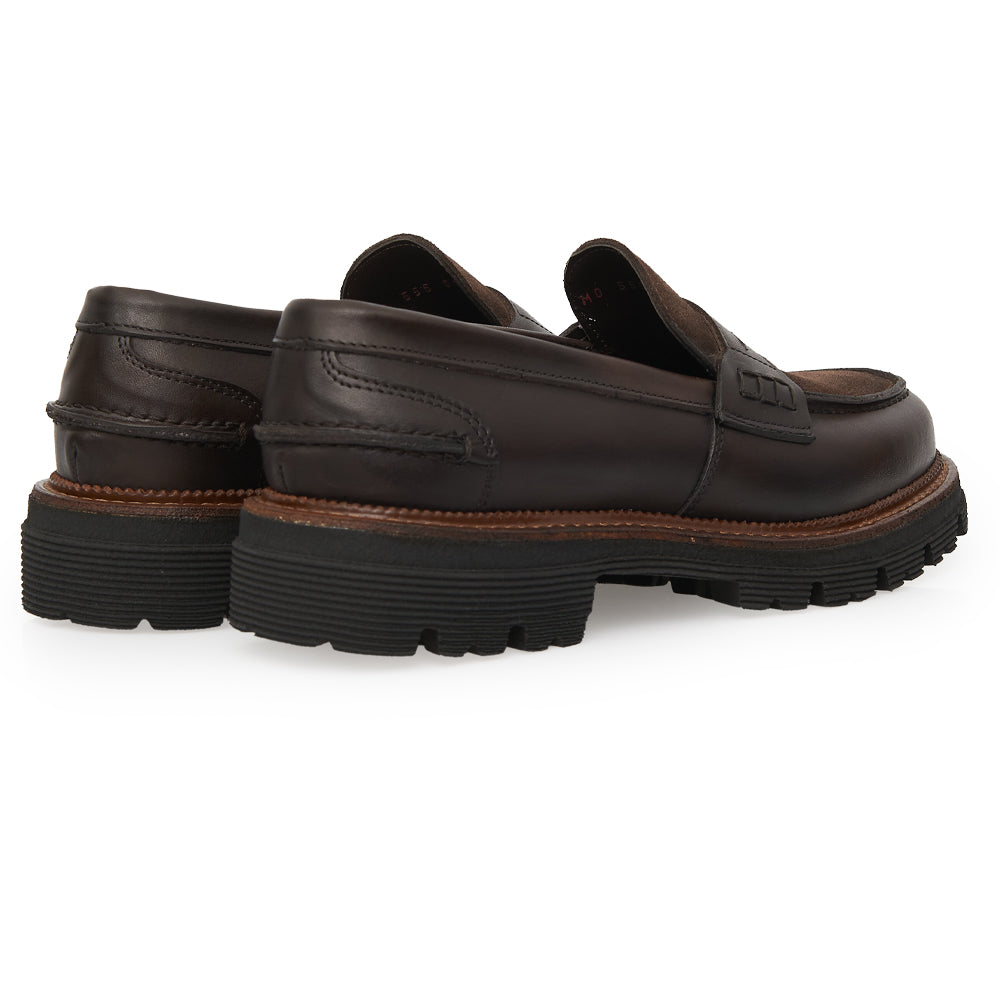 Penny Loafer in Dark Brown Leather with Suede Insole and Lug Sole