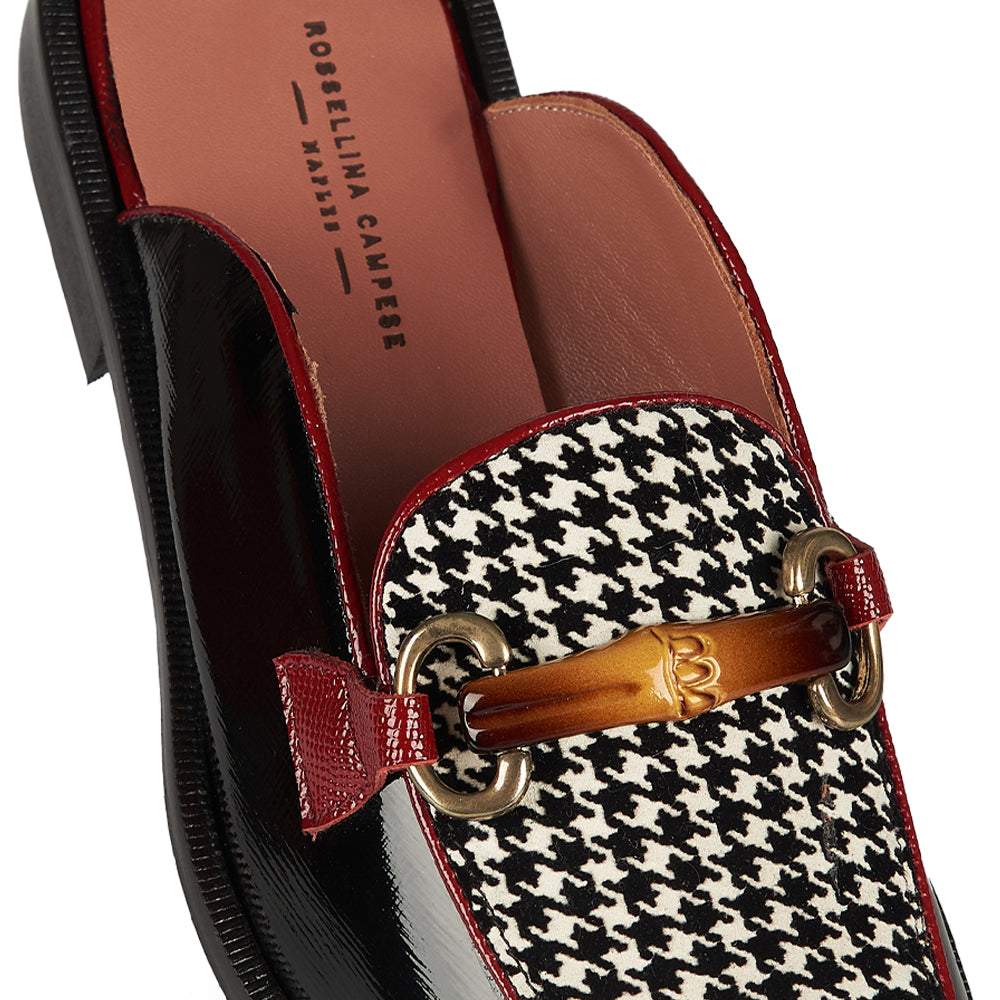 Houndstooth patterned slingback moccasin