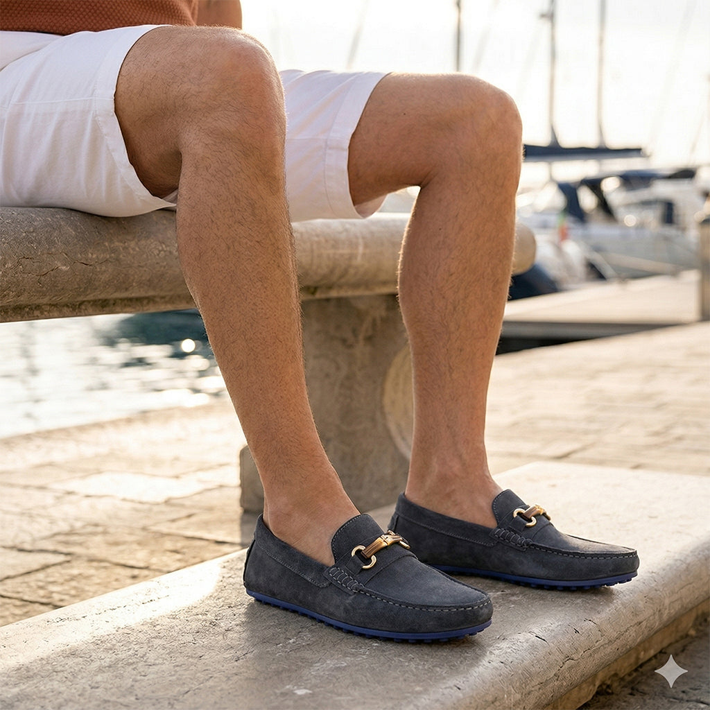 Mocassino Driving "Jeans" in Camoscio – Blu Notte