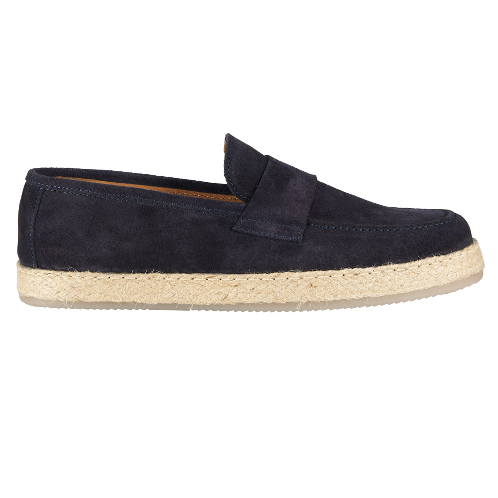 Mocassino artigianale in camoscio fondo corda - blu