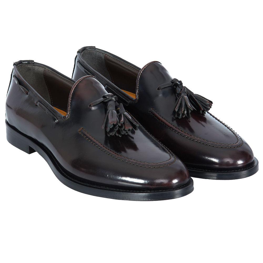 Mocassino con nappa - pelle abrasivata bordeaux