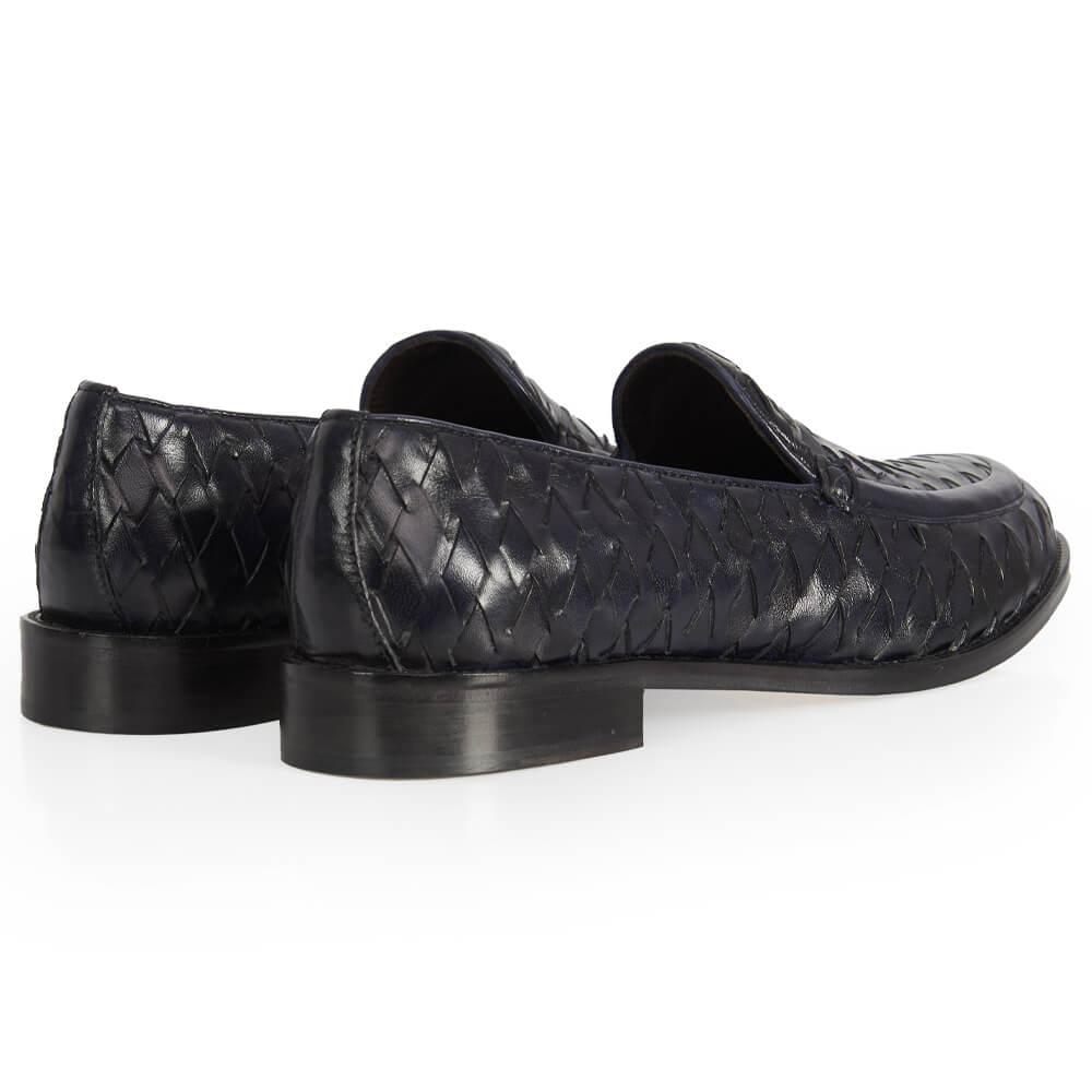 Mocassino in pelle intrecciata blu