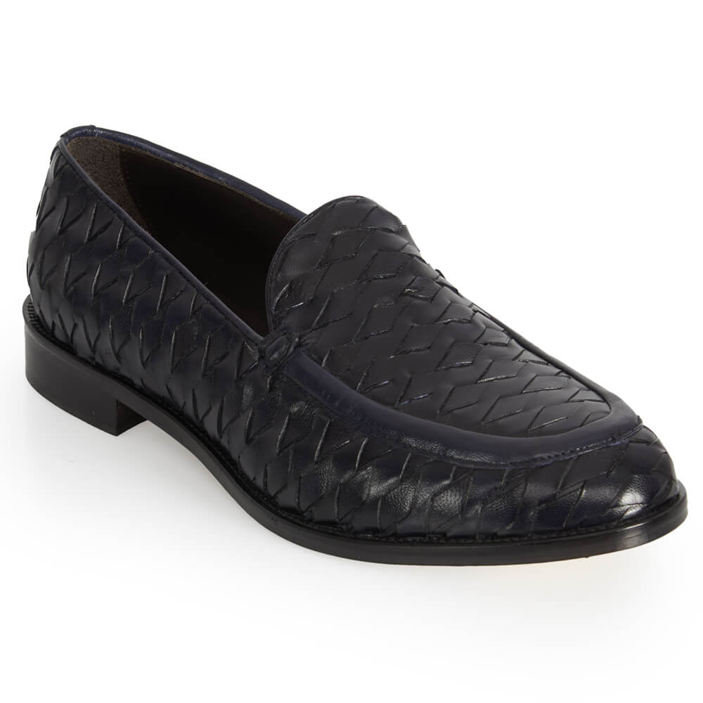 Mocassino in pelle intrecciata blu