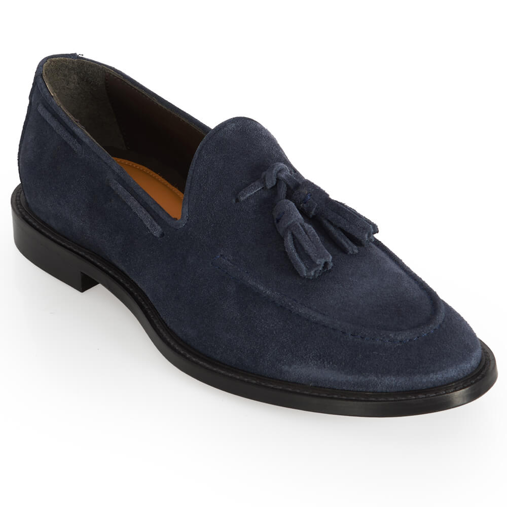 Mocassino tassels in camoscio blu