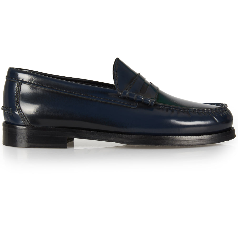 Mocassino Penny blu con cuciture a mano