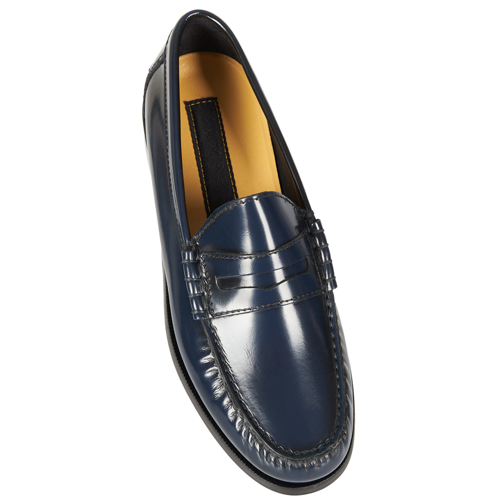 Mocassino Penny blu con cuciture a mano