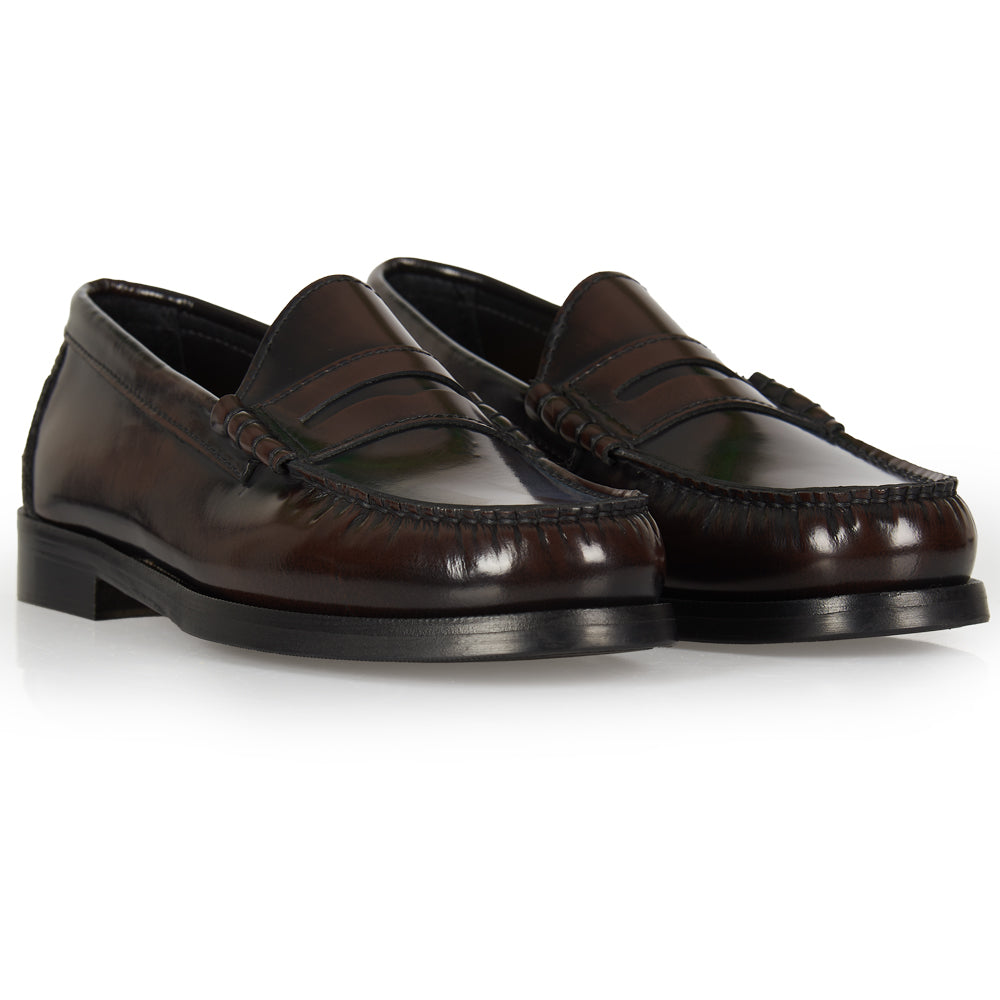 Mocassino Penny marrone con cuciture a mano