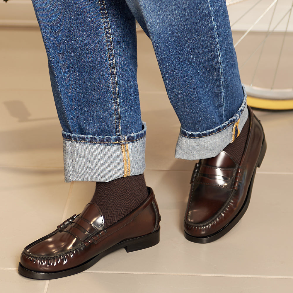 Mocassino Penny marrone con cuciture a mano