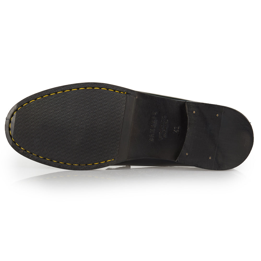 Classic blue moccasin with hand stitching