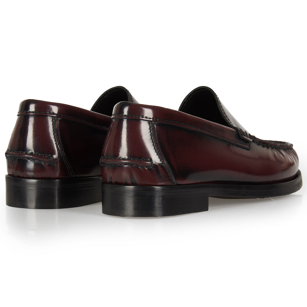 Classic burgundy moccasin with hand stitching