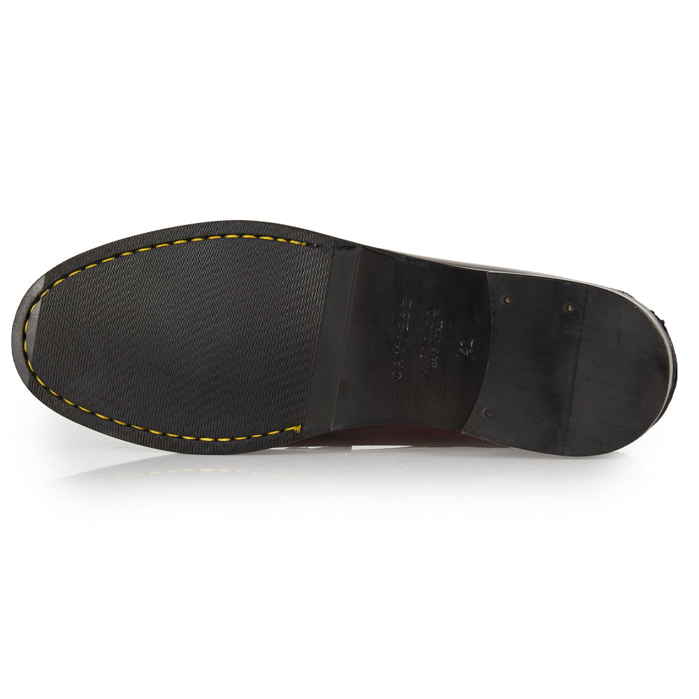 Classic burgundy moccasin with hand stitching