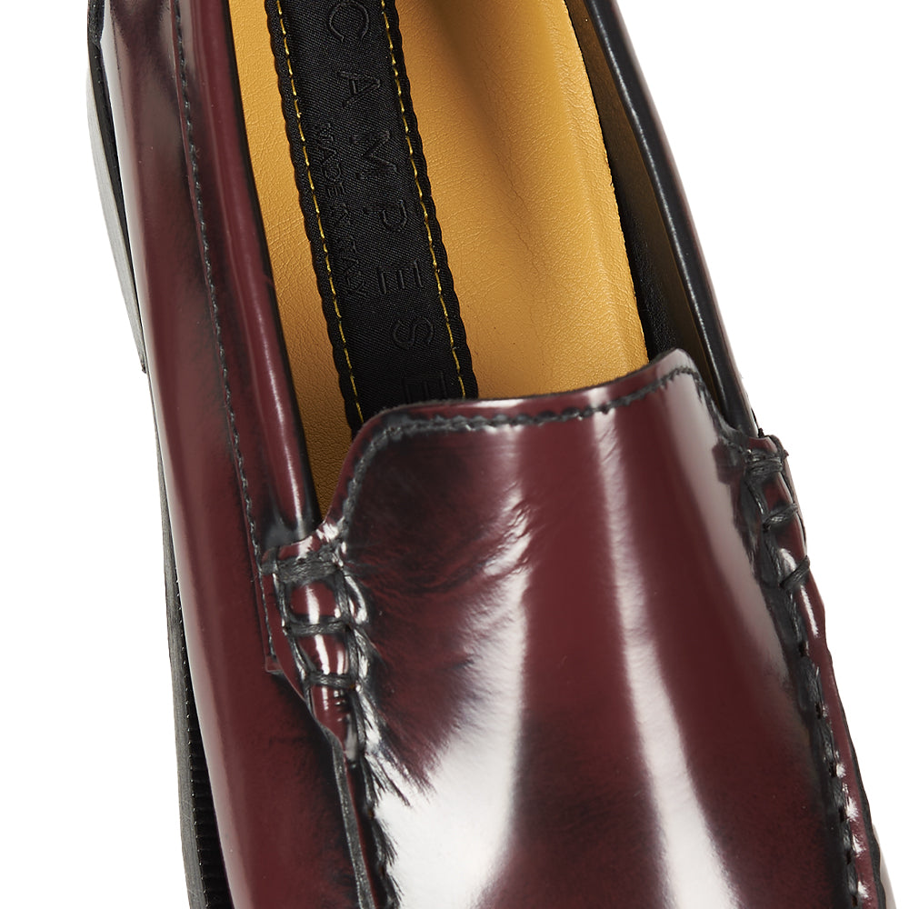 Classic burgundy moccasin with hand stitching