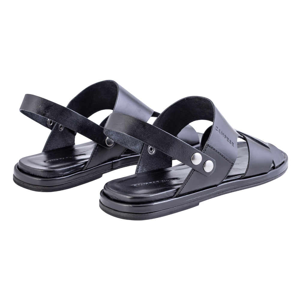 Sandalo fascia intrecciata in pelle nera