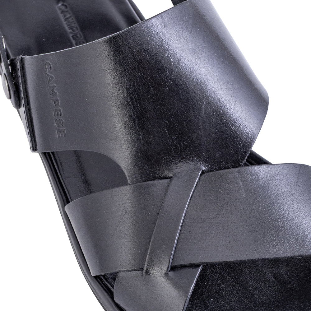Sandalo fascia intrecciata in pelle nera