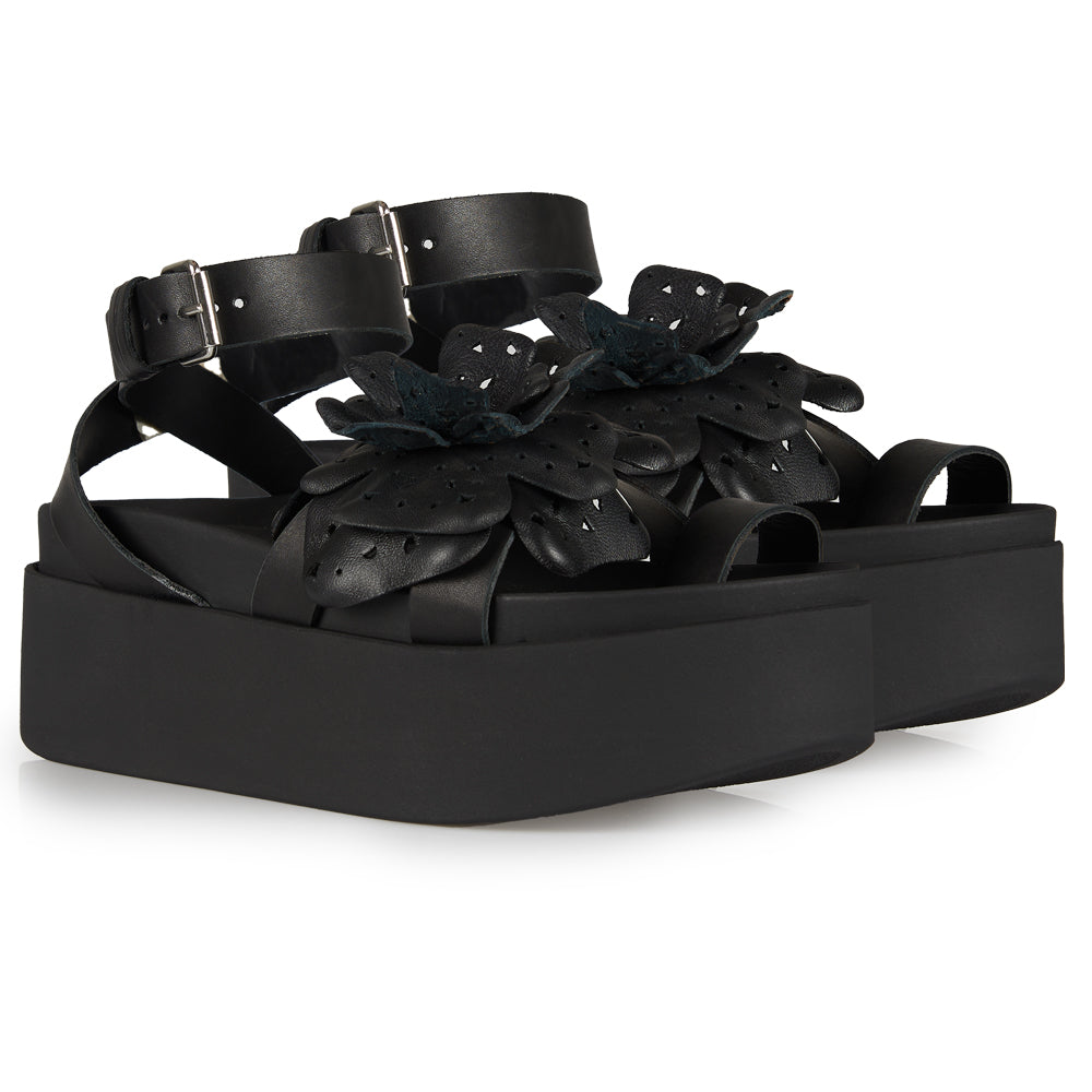 Sandalo Platform in chunky floreale nero