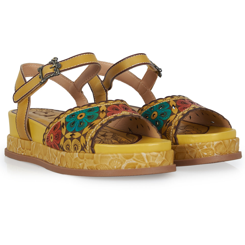 Sandalo Platform stile fiorato - ocra luminoso