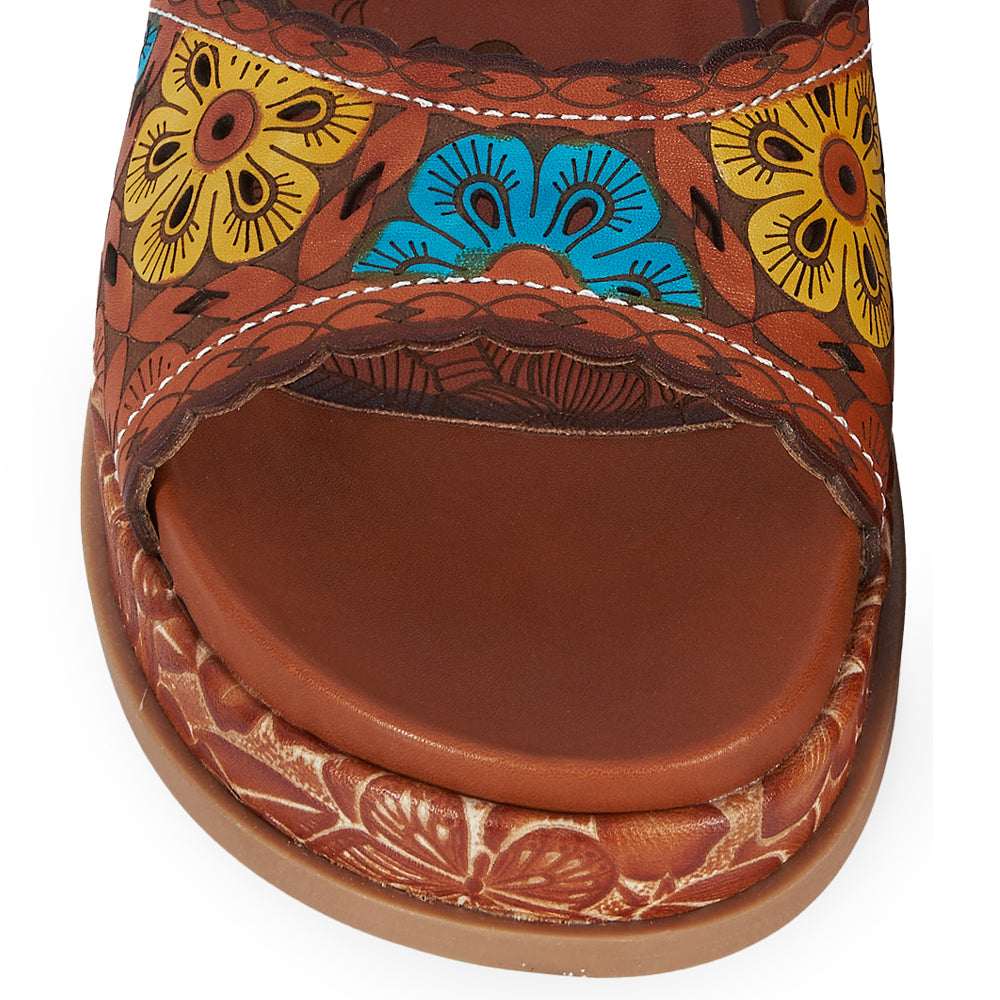 Sandalo Platform stile floreale - cuoio