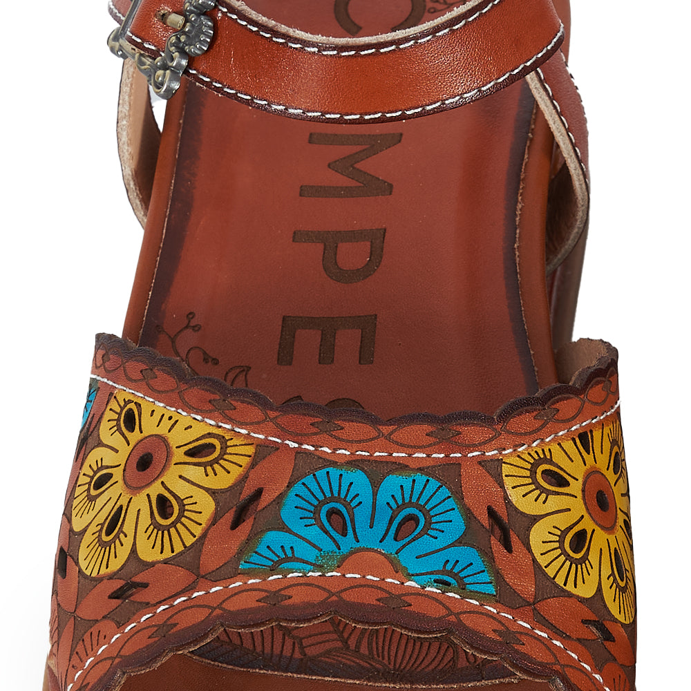 Sandalo Platform stile floreale - cuoio